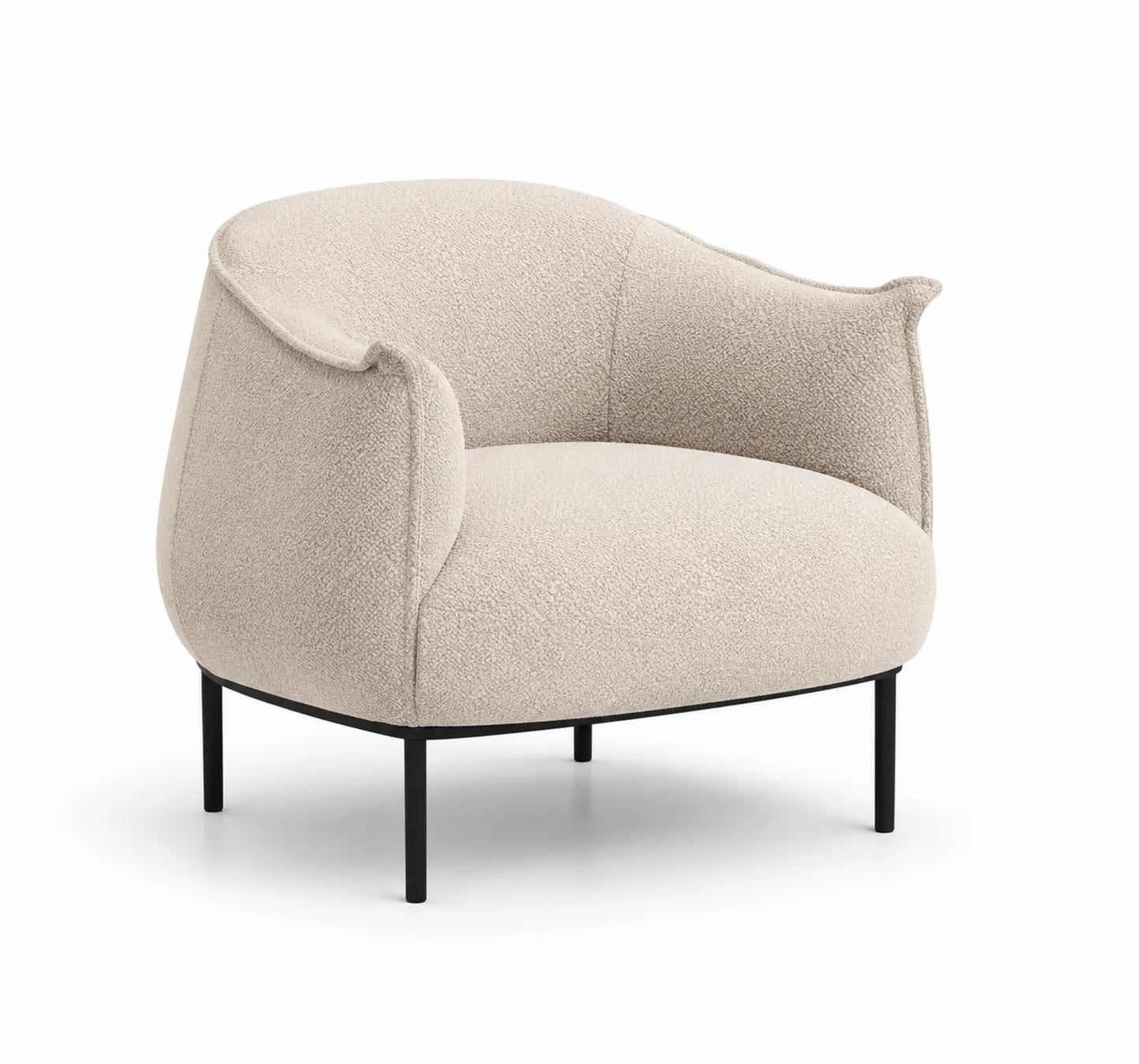 Fauteuil en tissu bouclé beige avec pieds en métal noir