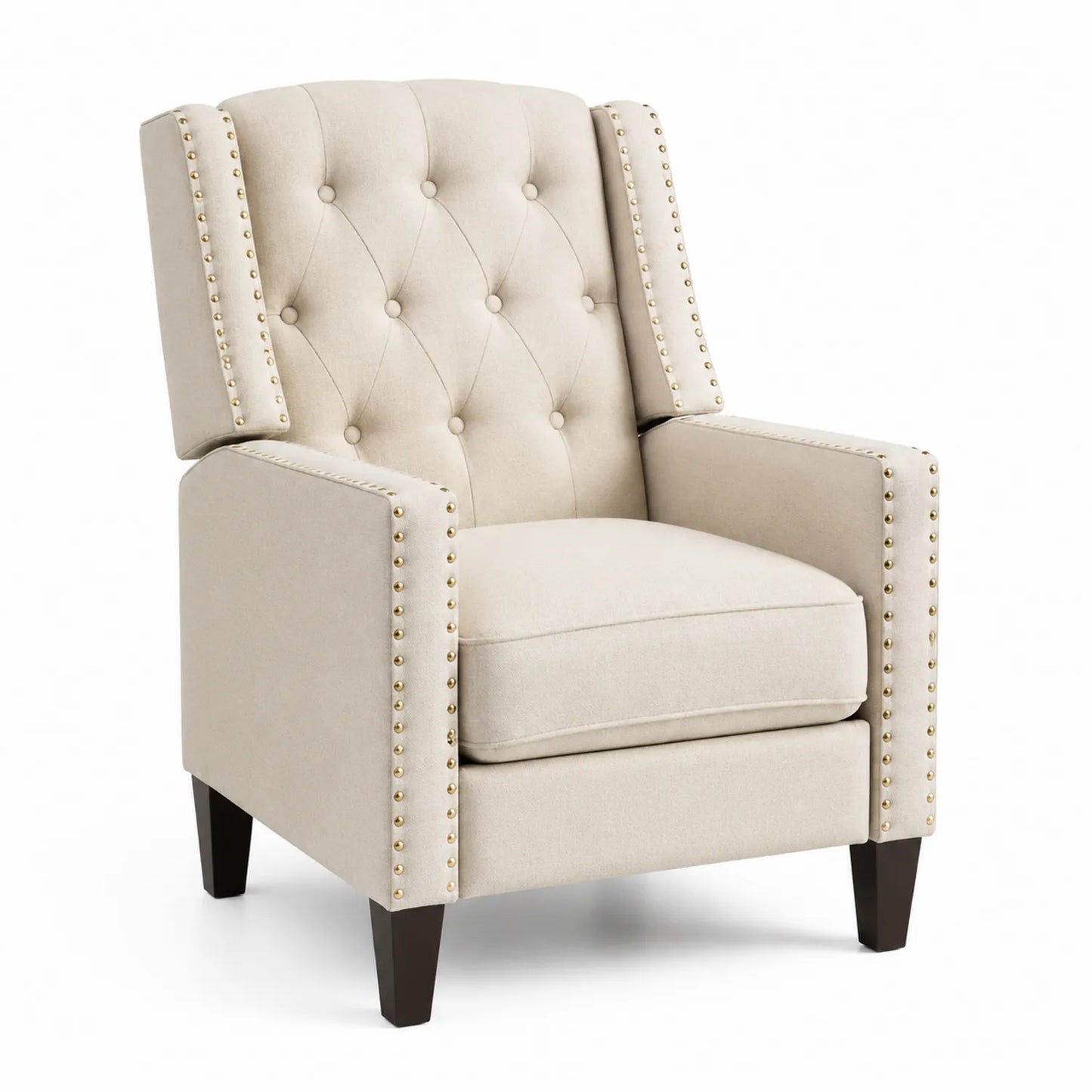 Fauteuil en tissu polyester beige avec pieds en bois