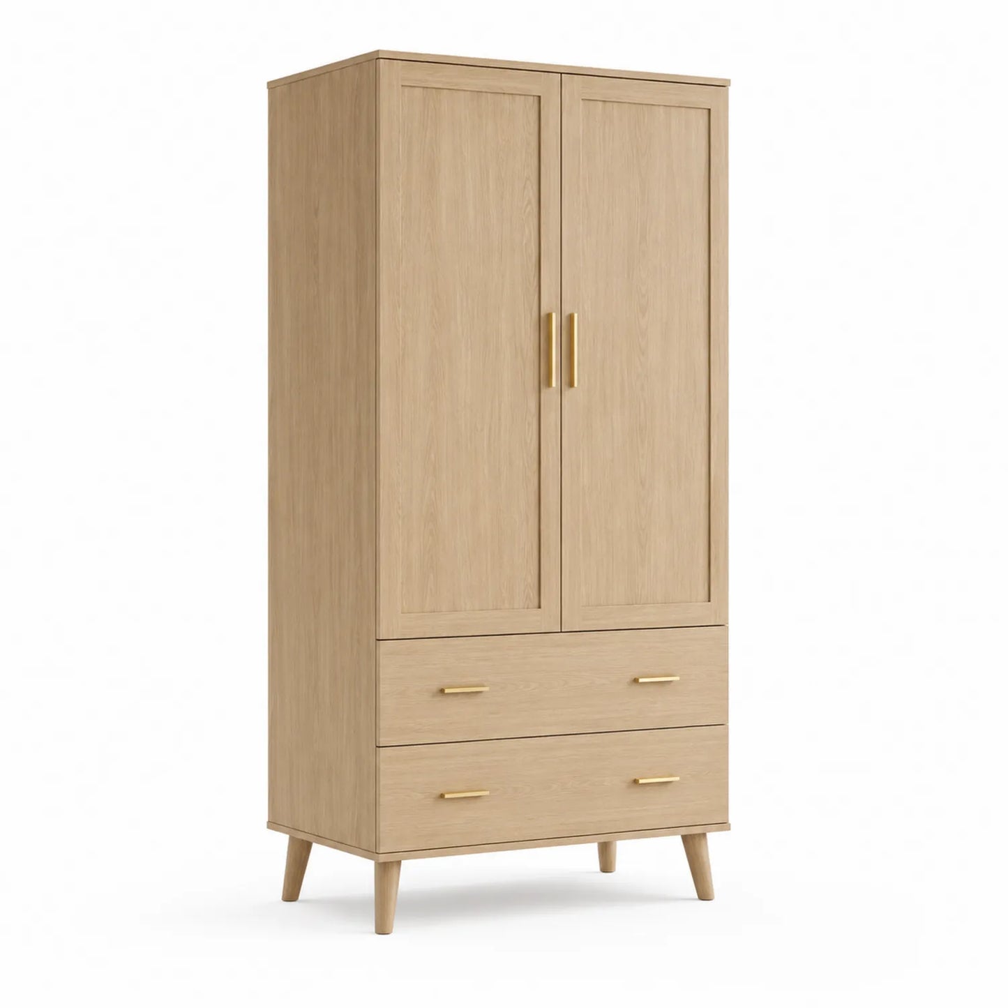Armoire en Chêne Clair avec 2 Portes et 2 Tiroirs