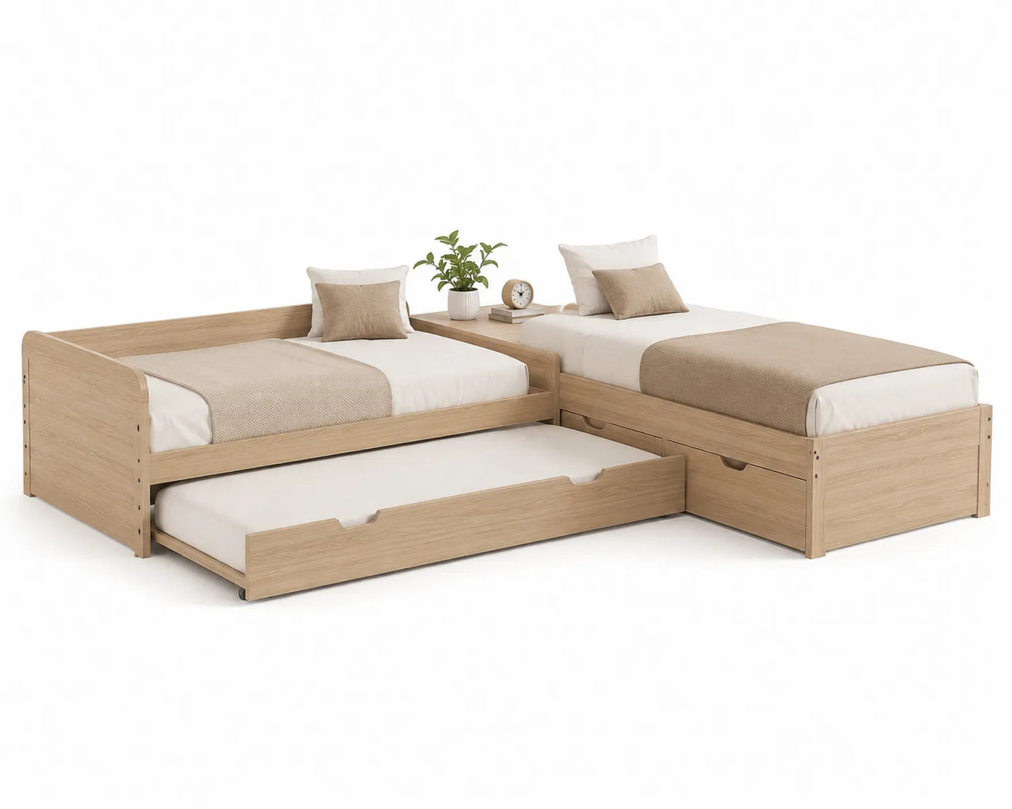 Lit en bois avec lit gigogne et tiroir 200x90 cm