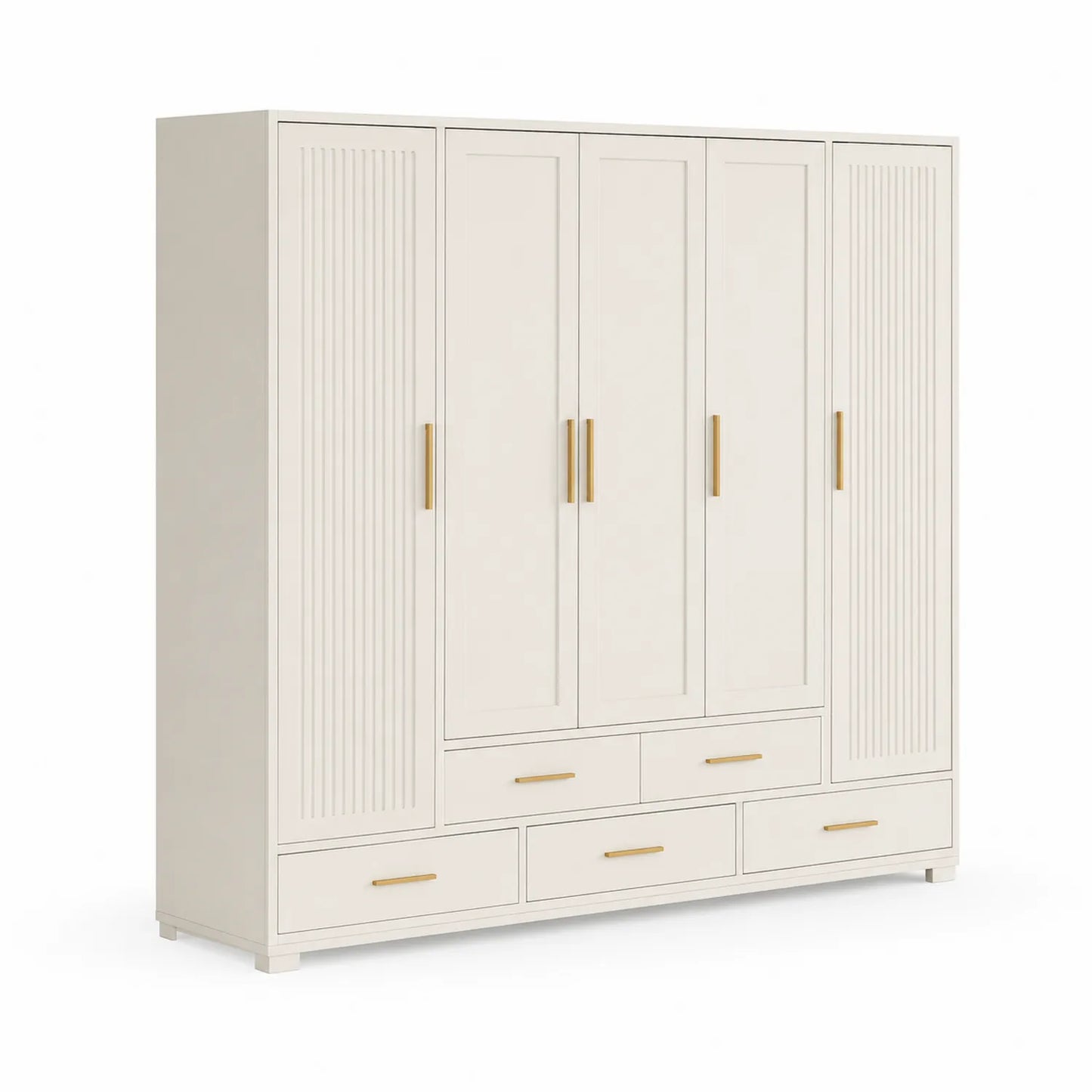 Armoire Penderie en Bois Blanc avec Portes et Tiroirs