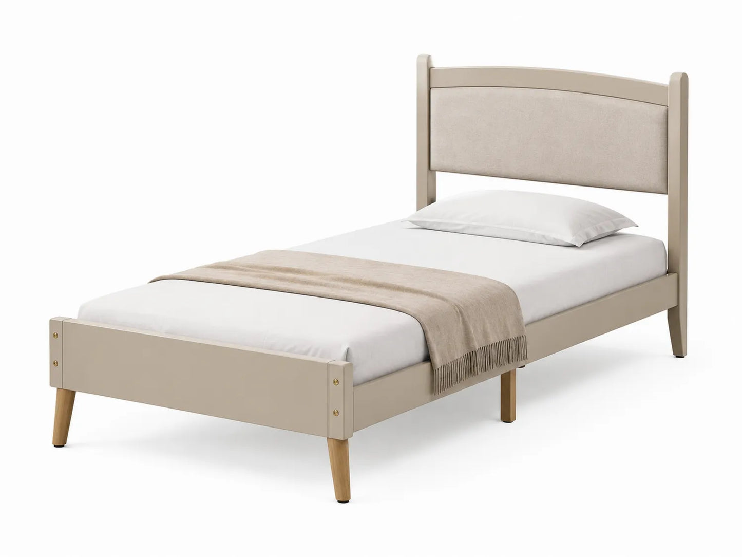 Lit en bois massif Beige avec tête de lit rembourrée 90x190 cm