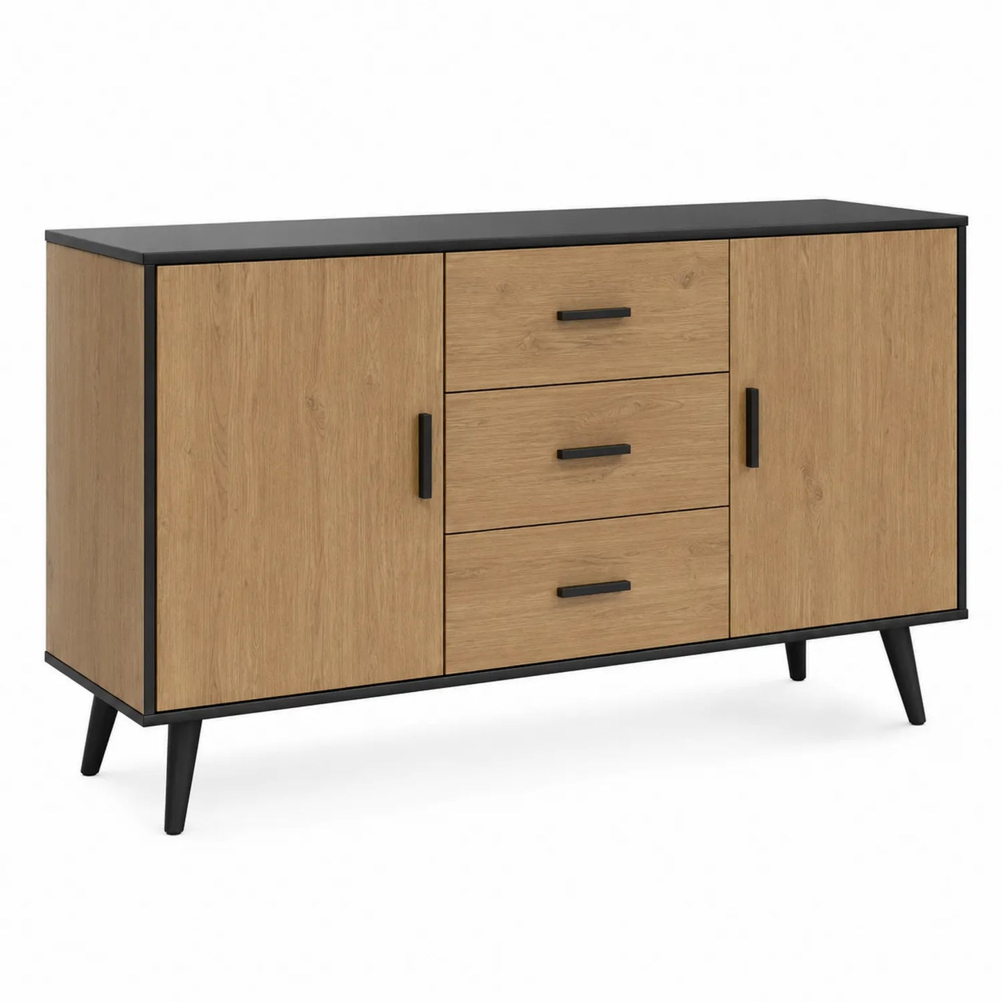 Buffet rectangulaire en bois de chêne et métal noir 120 cm