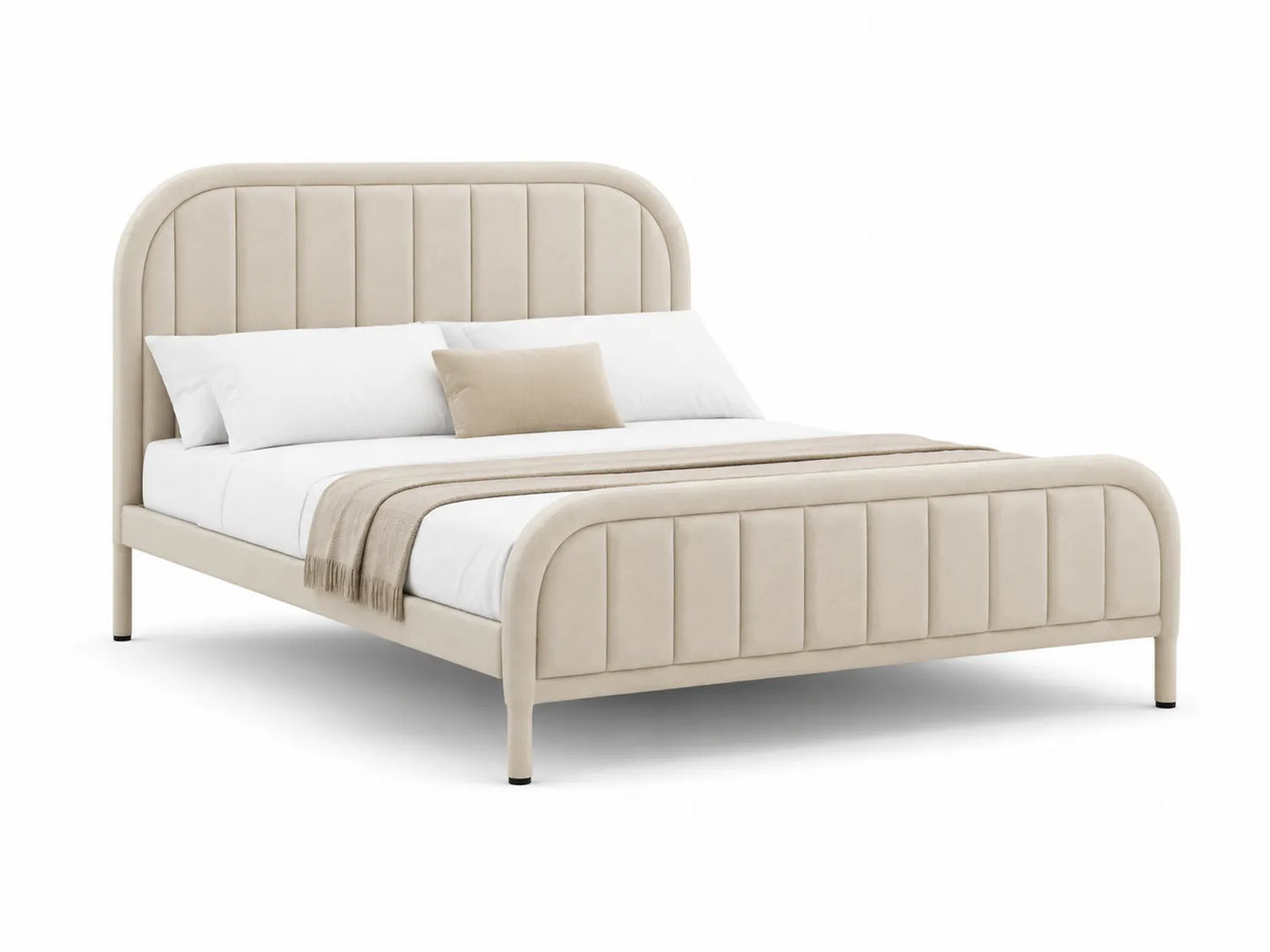 Lit double en velours beige avec cadre arrondi 140x200 cm