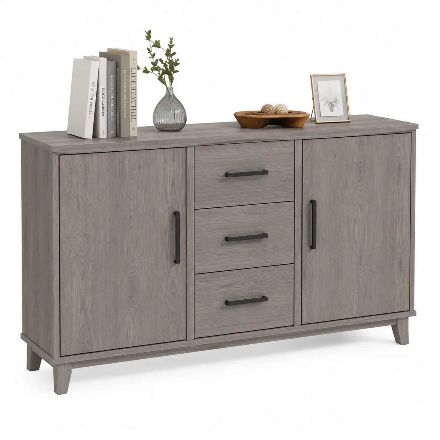 Buffet en bois d'ingénierie gris avec portes et tiroirs
