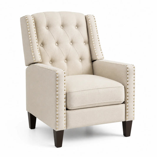 Fauteuil en tissu polyester beige avec pieds en bois