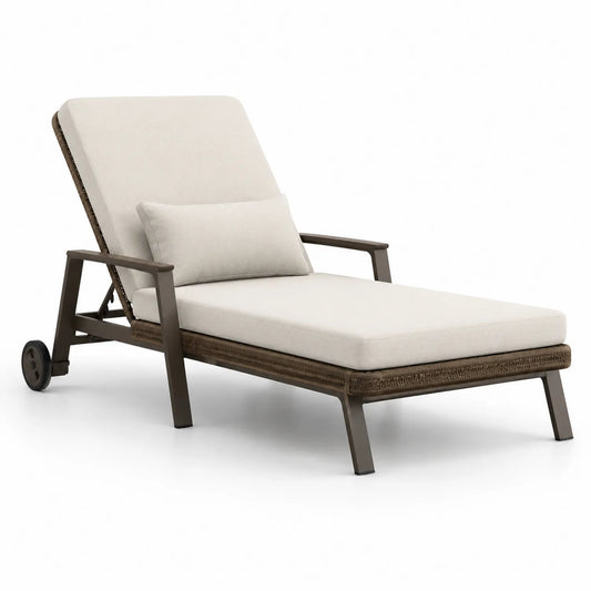 Chaise Longue Extérieure en Aluminium avec Coussins Beige