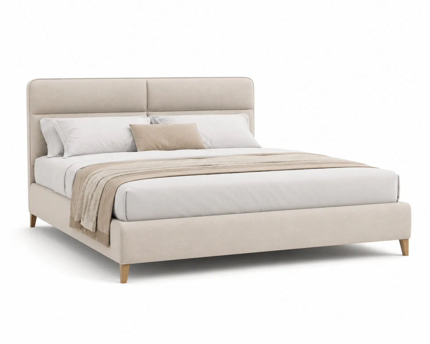 Lit double en bois et lin beige