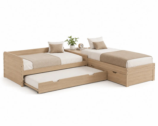 Lit en bois avec lit gigogne et tiroir 200x90 cm
