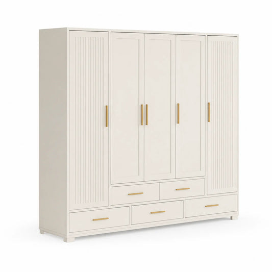 Armoire Penderie en Bois Blanc avec Portes et Tiroirs