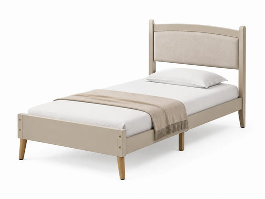 Lit en bois massif Beige avec tête de lit rembourrée 90x190 cm