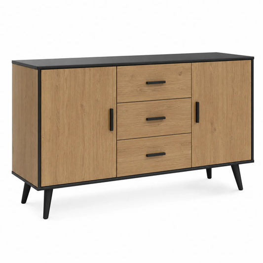 Buffet rectangulaire en bois de chêne et métal noir 120 cm