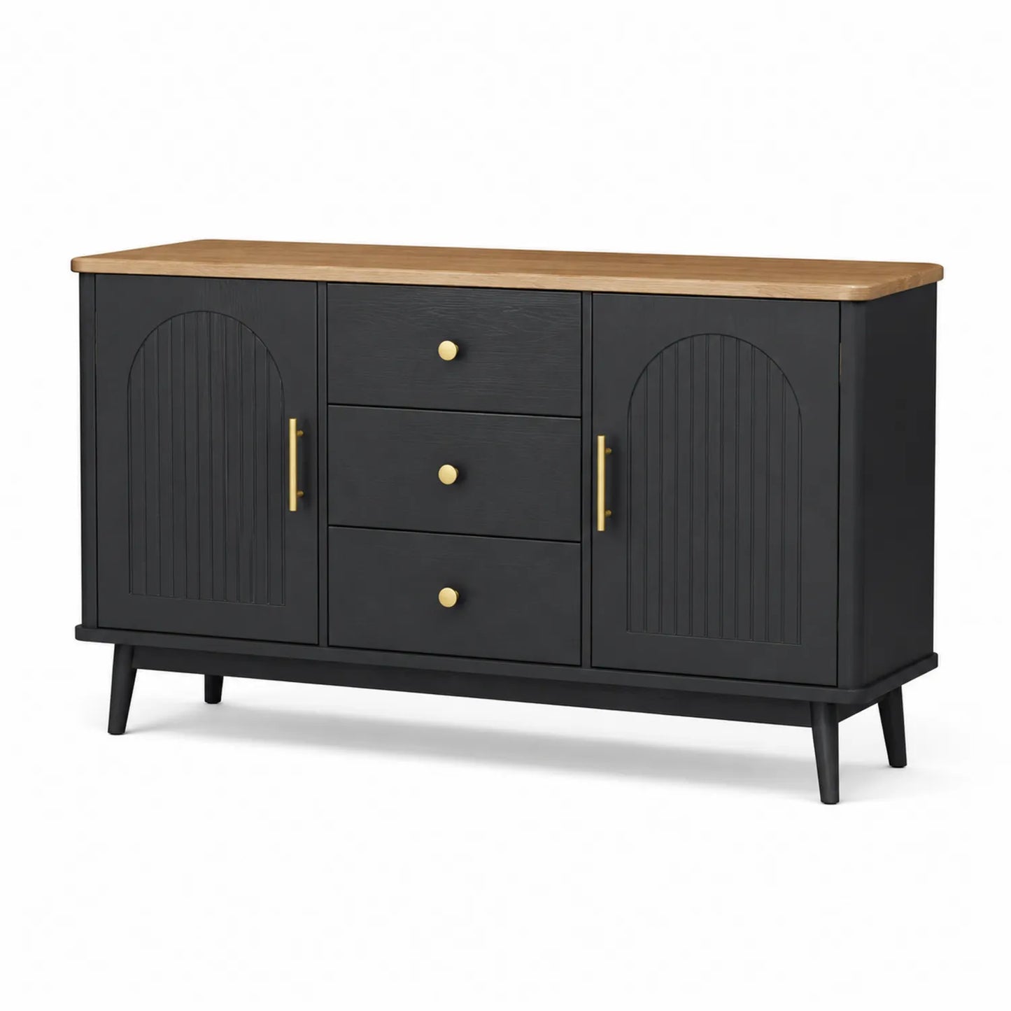 Buffet en bois MDF avec plateau en chêne, 3 tiroirs, 2 portes