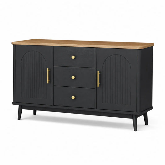 Buffet en bois MDF avec plateau en chêne, 3 tiroirs, 2 portes