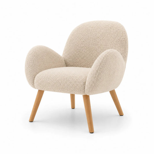 Fauteuil en tissu bouclé avec pieds en bois Beige