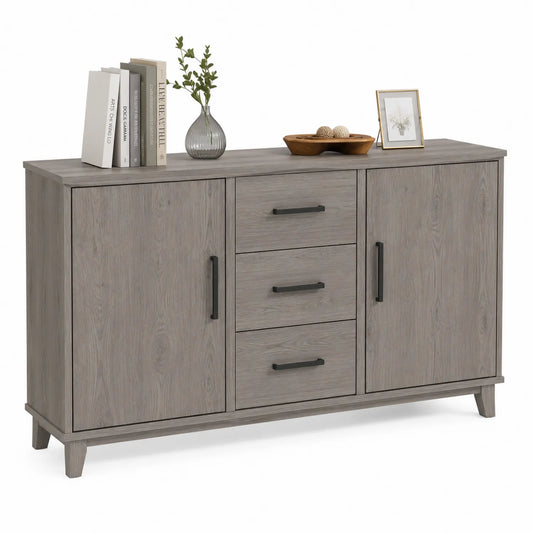 Buffet en bois d'ingénierie gris avec portes et tiroirs
